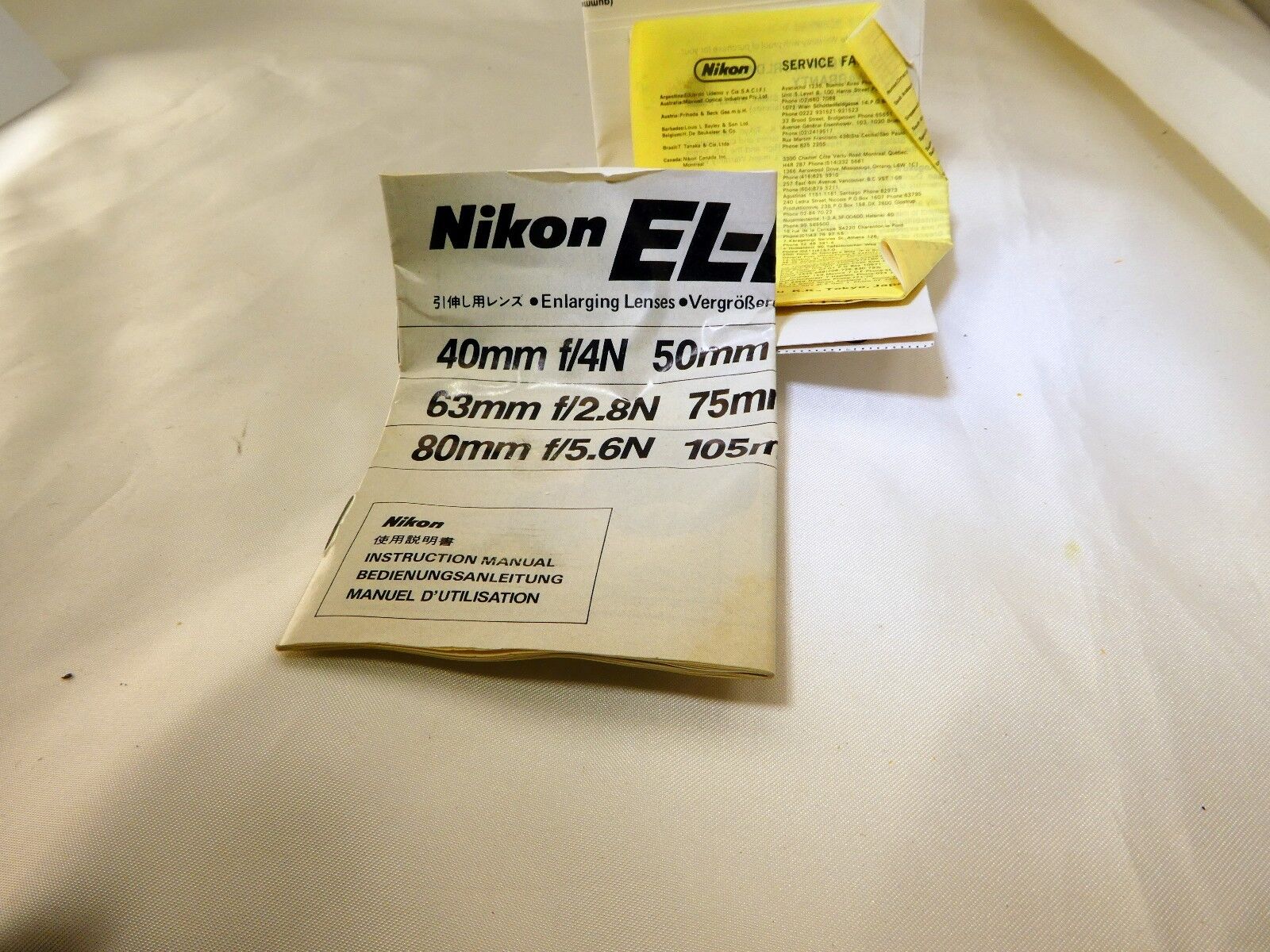 Manual Guide for Nikon El-Nikkor 40mm 75mm f4 63mm 50mm f2.8 105mm f5.6 lens