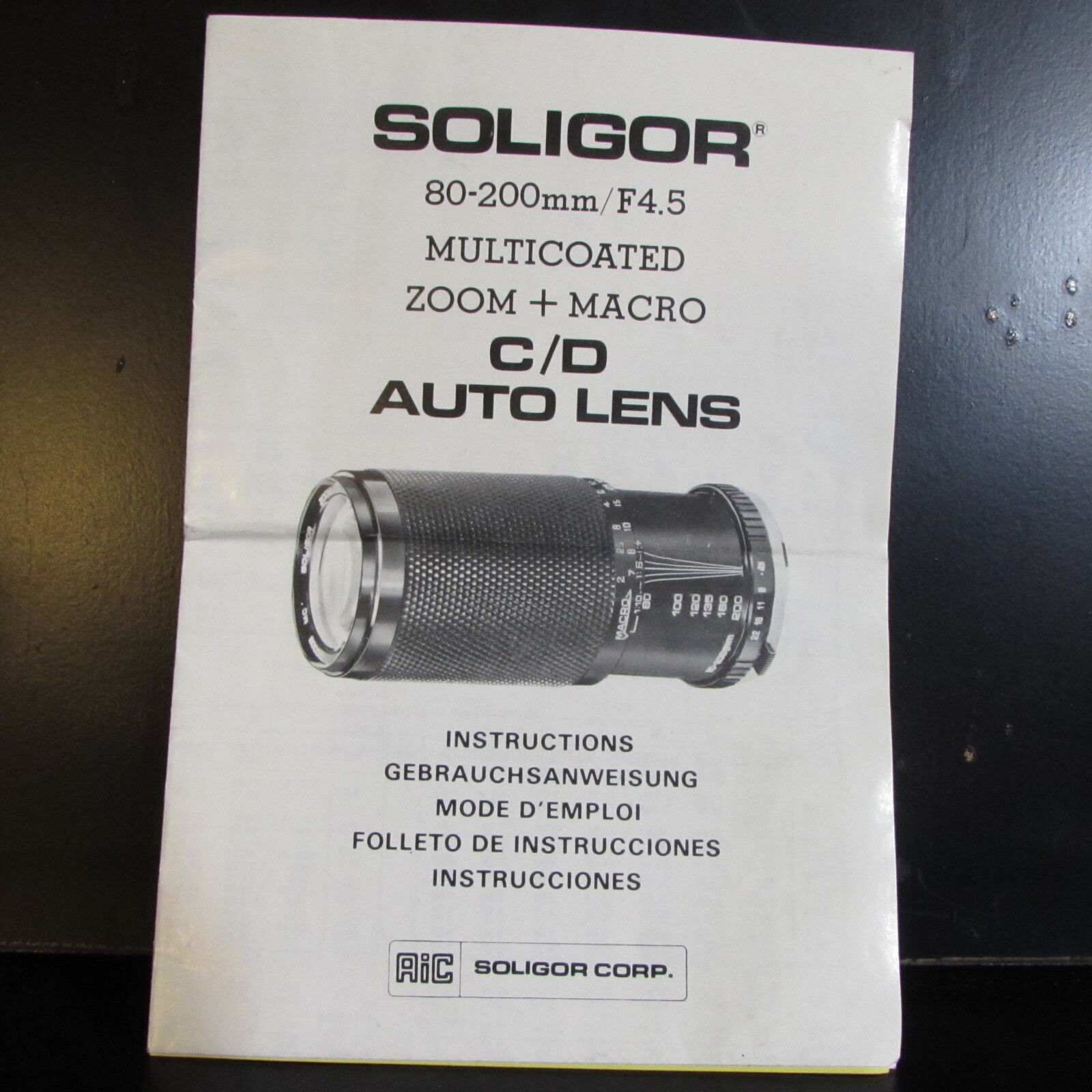 Soligor 80-200mm F4.5 Multicoated Zoom + Macro C/D Auto lens Owner Manual Guide