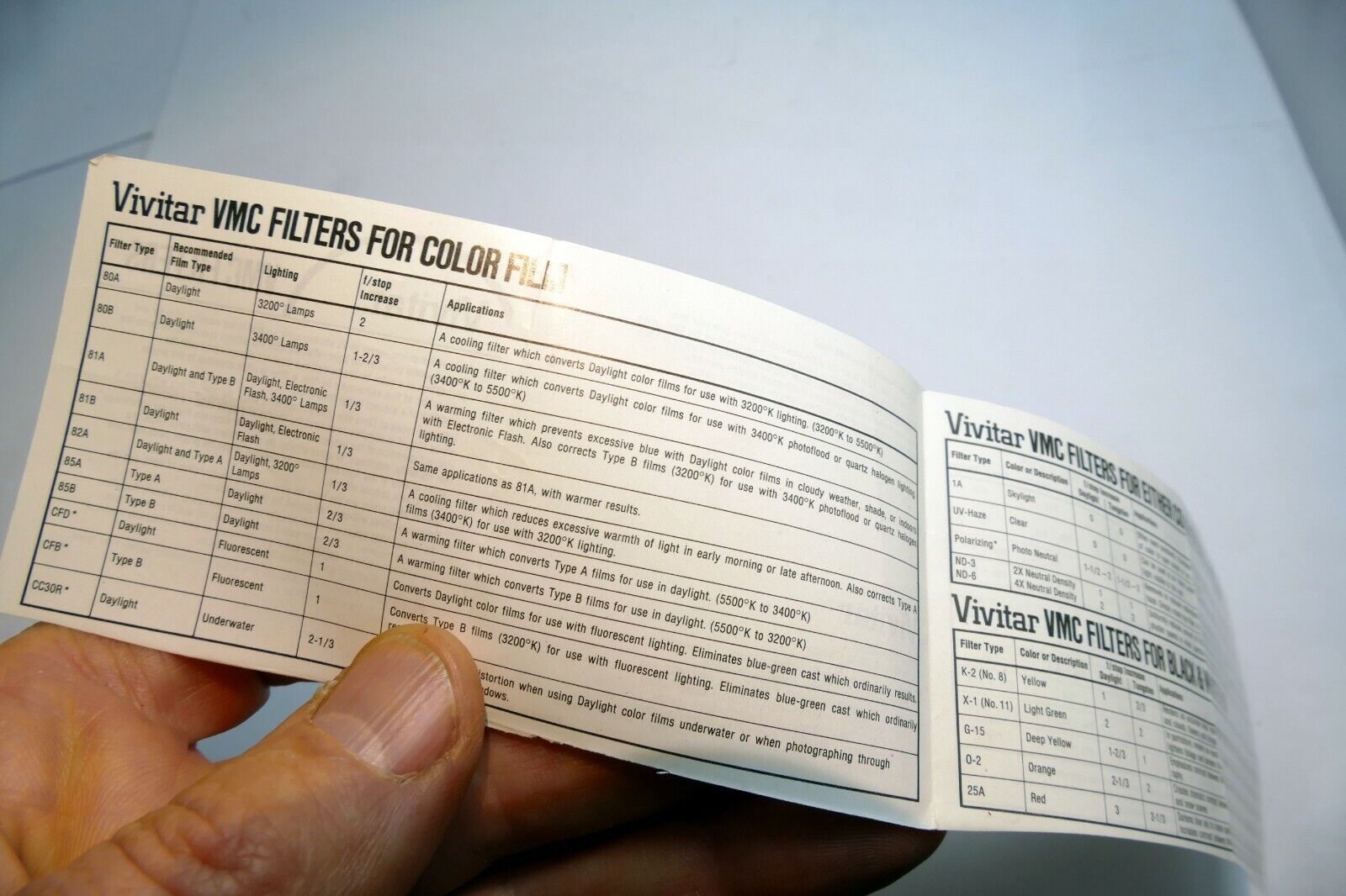 Vivitar VMC Lens Filter Guide brochure  vintage 1980's