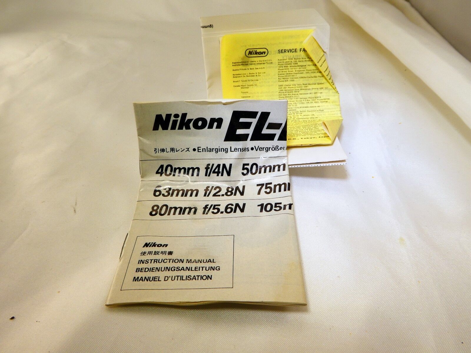 Manual Guide for Nikon El-Nikkor 40mm 75mm f4 63mm 50mm f2.8 105mm f5.6 lens