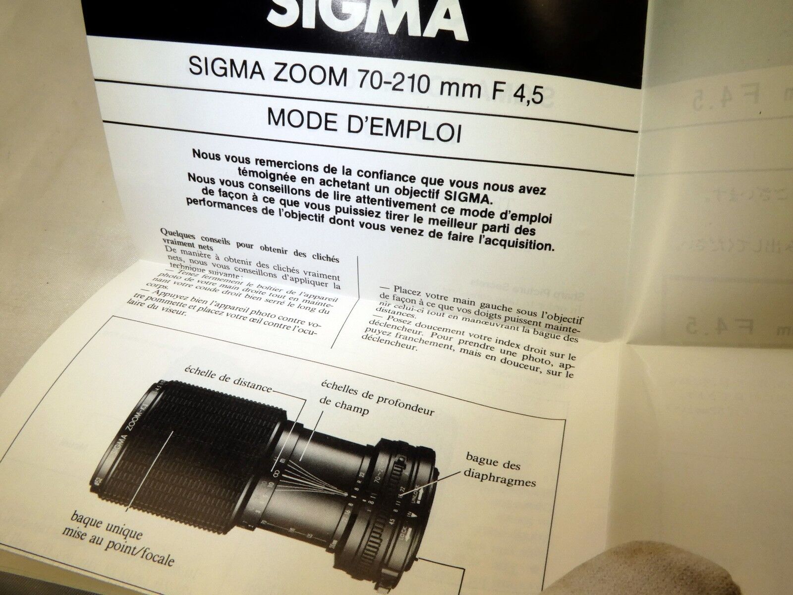 Sigma 70-210mm f4.5 Lens Guide Instructions EN