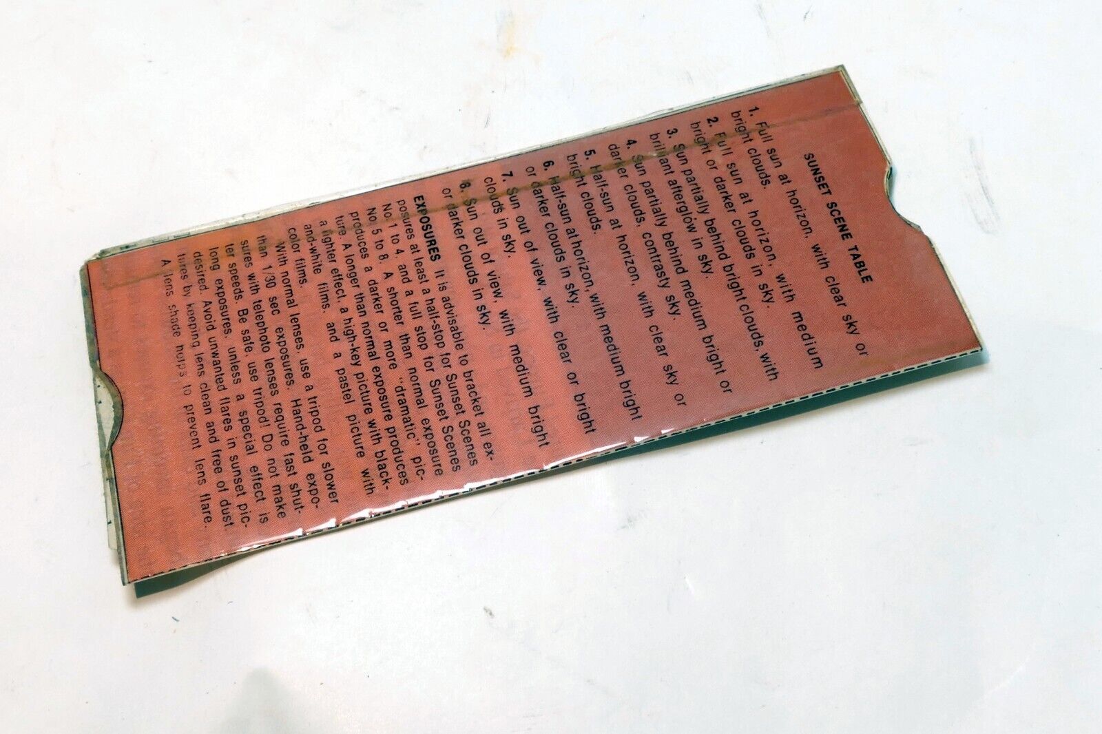 Jiffy Sunset Exposure Calculator in sleeve to determine exposure camera setting