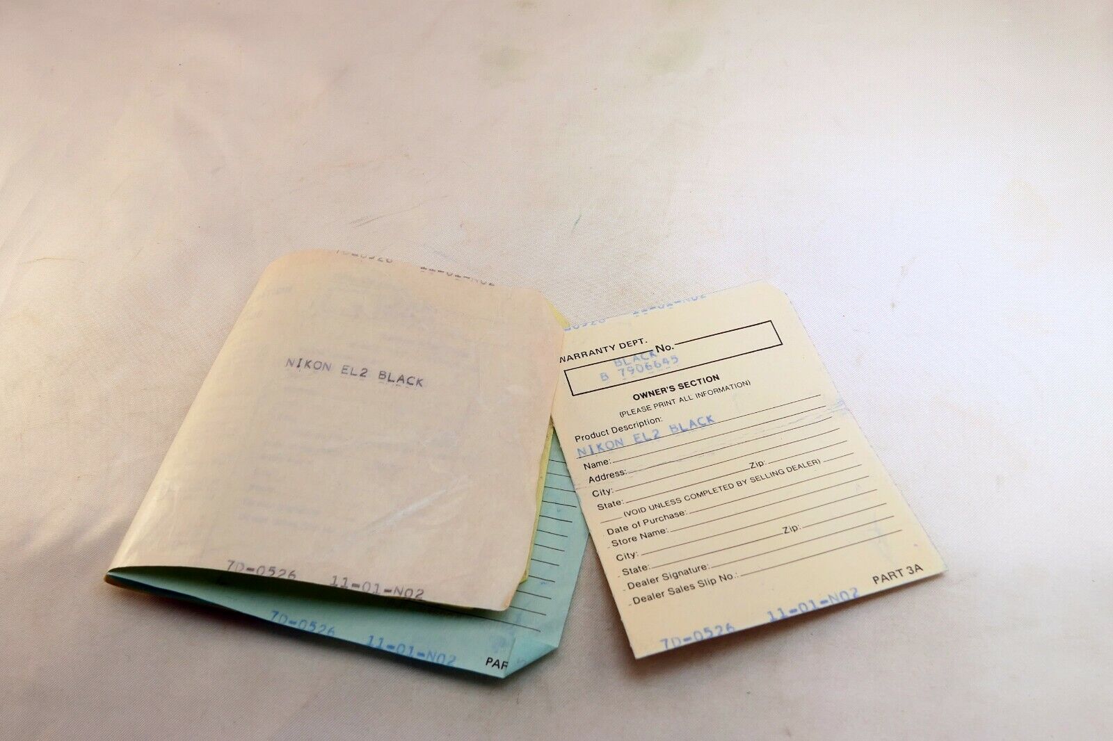 Nikon vintage warranty card (expired) for EL2 Black Camera 1972