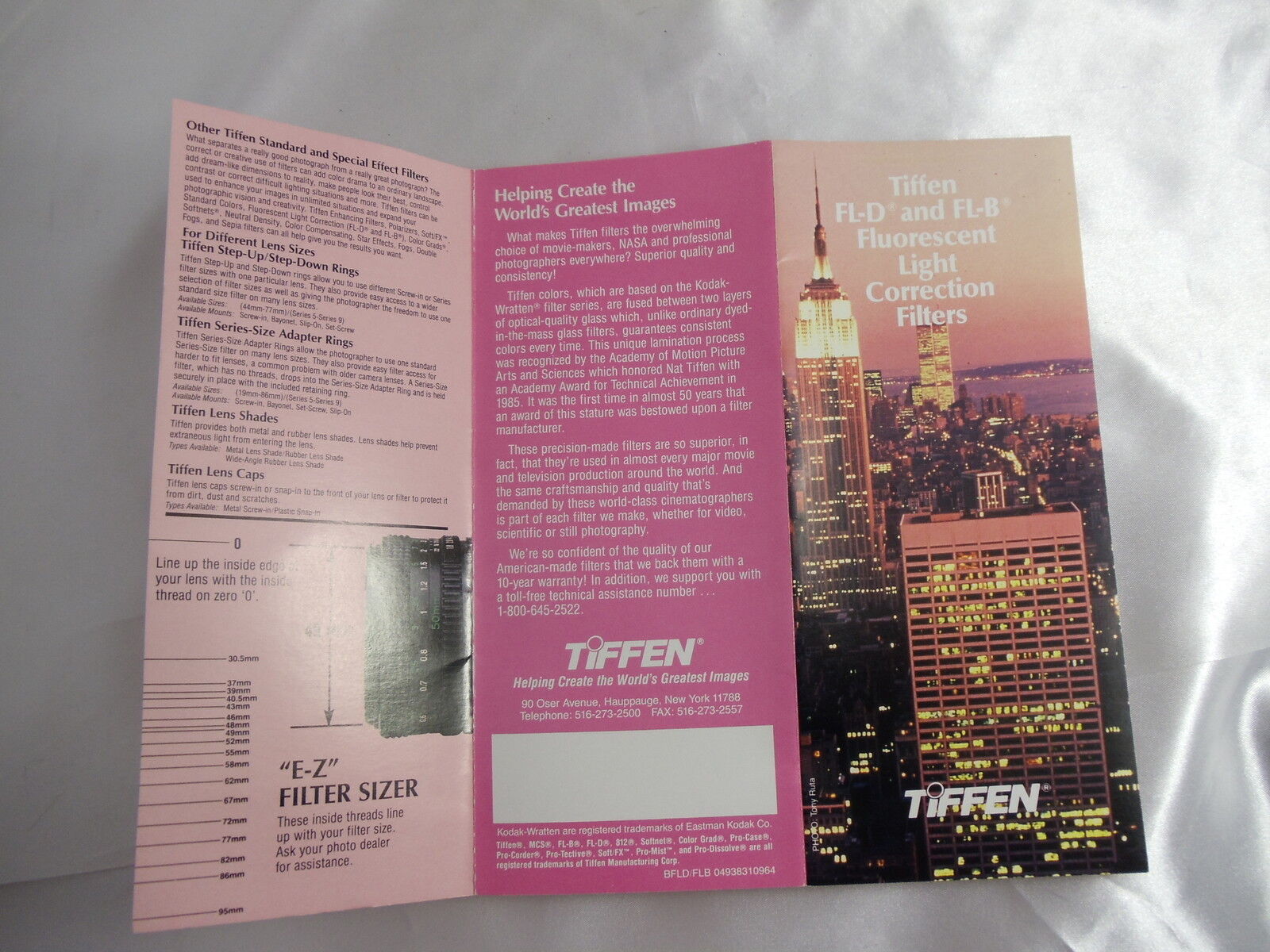 Tiffen FL-D FL-B Fluorescent Light Correction Filters Guide Brochure O40757