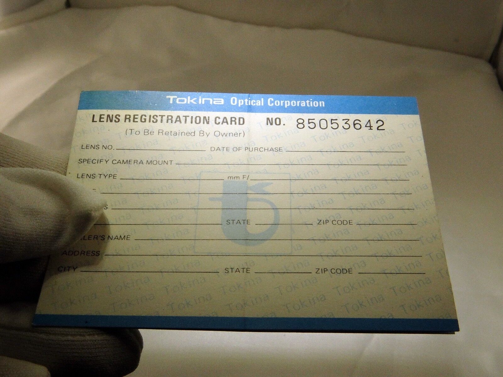 Tokina Lens  Limited Warranty Card Registration Card  1970's  vintage