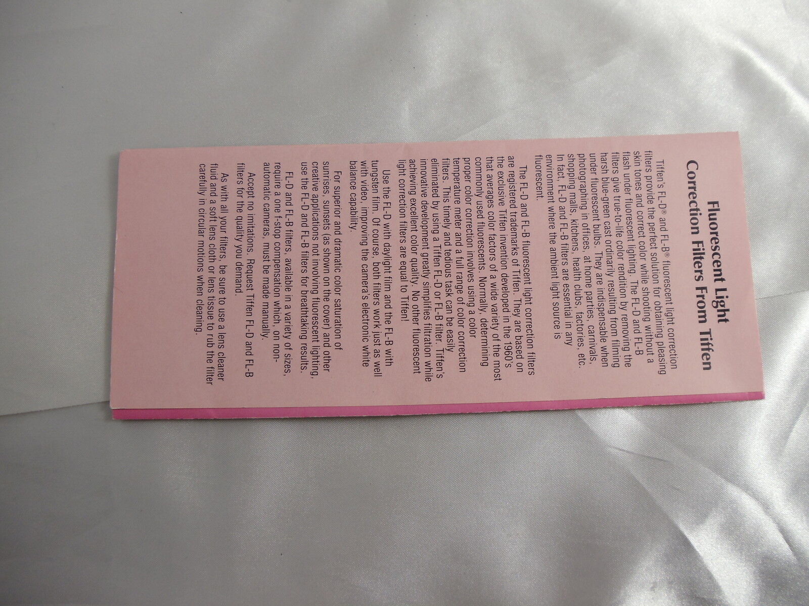 Tiffen FL-D FL-B Fluorescent Light Correction Filters Guide Brochure O40757
