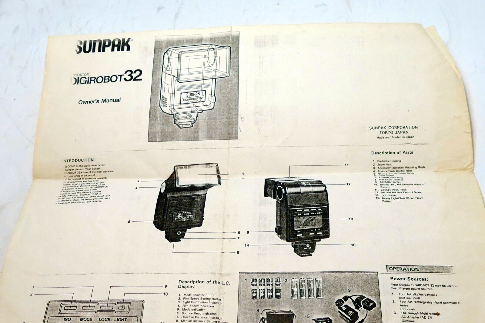 Flash guide instruction manual printed  for Sunpak Digirobot 32 vintage