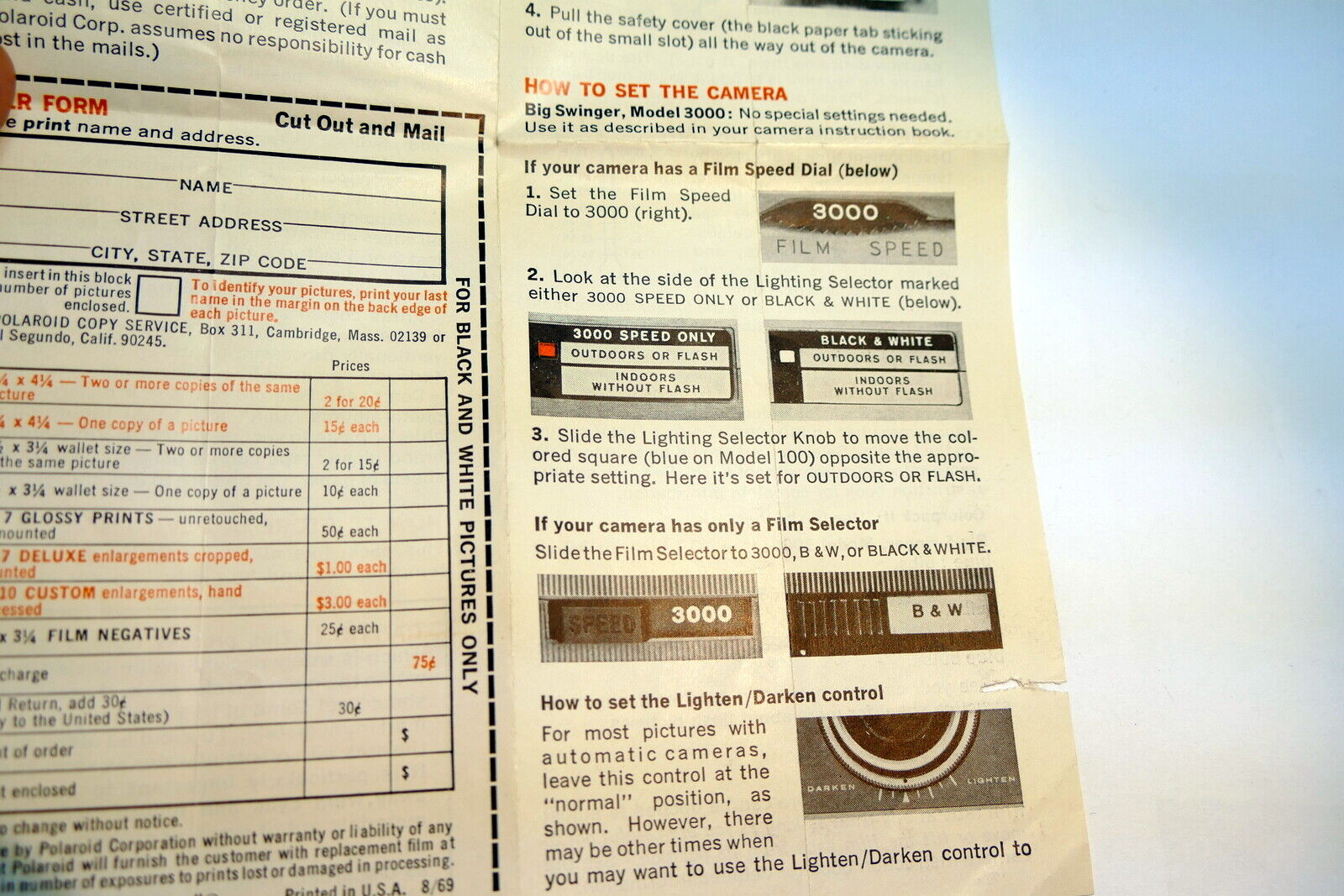 Brochure for Polaroid Type 108 Land film 3 1/4 X 4 1/2 "