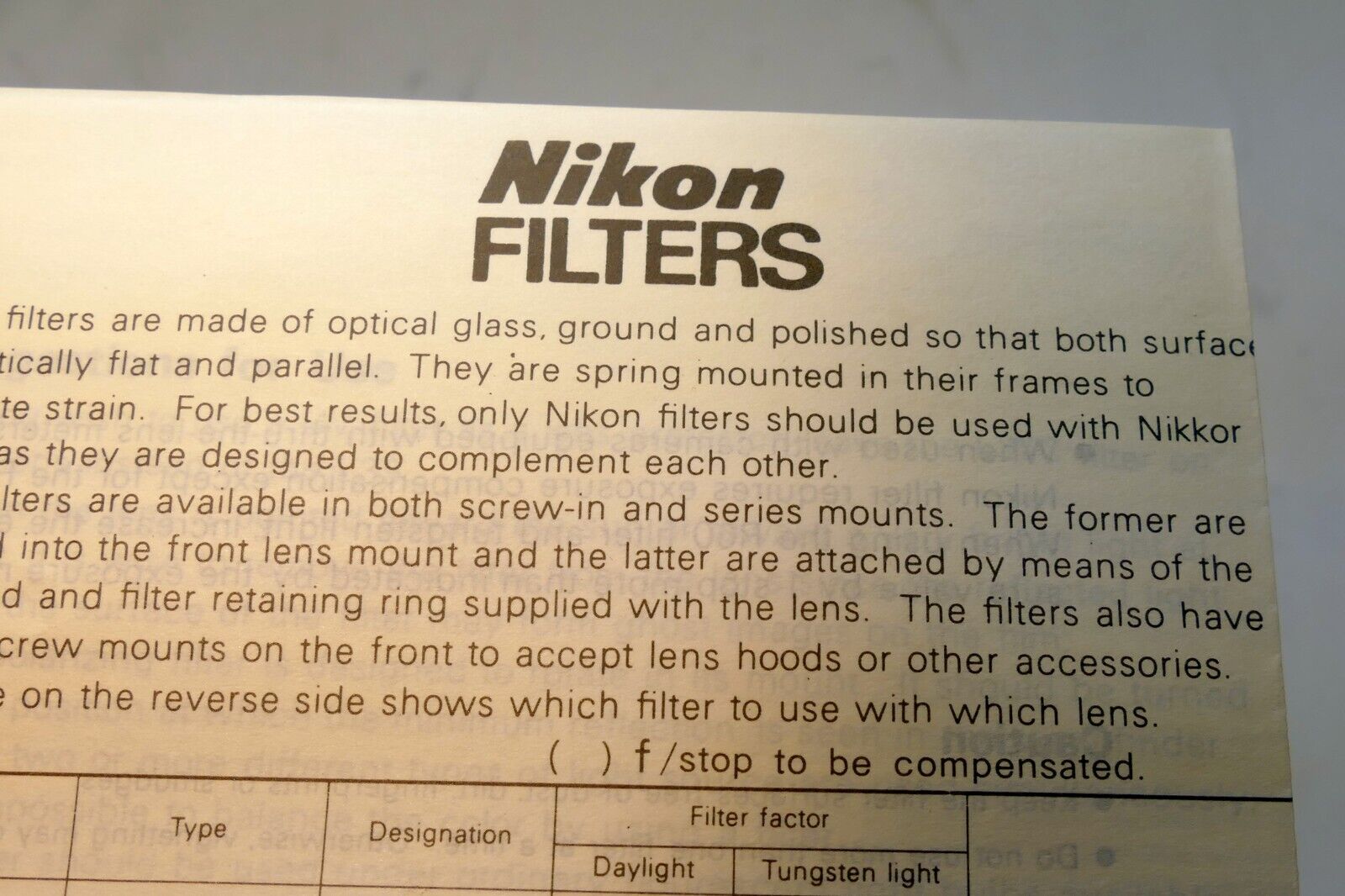 Nikon Filter System Guide Brochure L1Bc L37c L39 White 1978 - OEM Nikkor