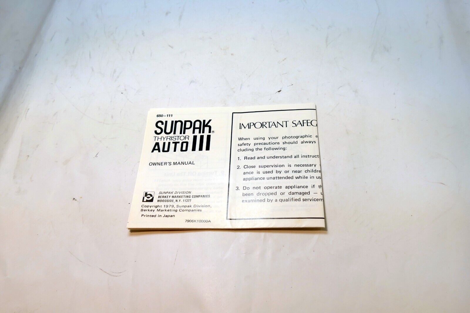 Sunpak Auto 111 Thyristor flash Instructions  guide manual English EN