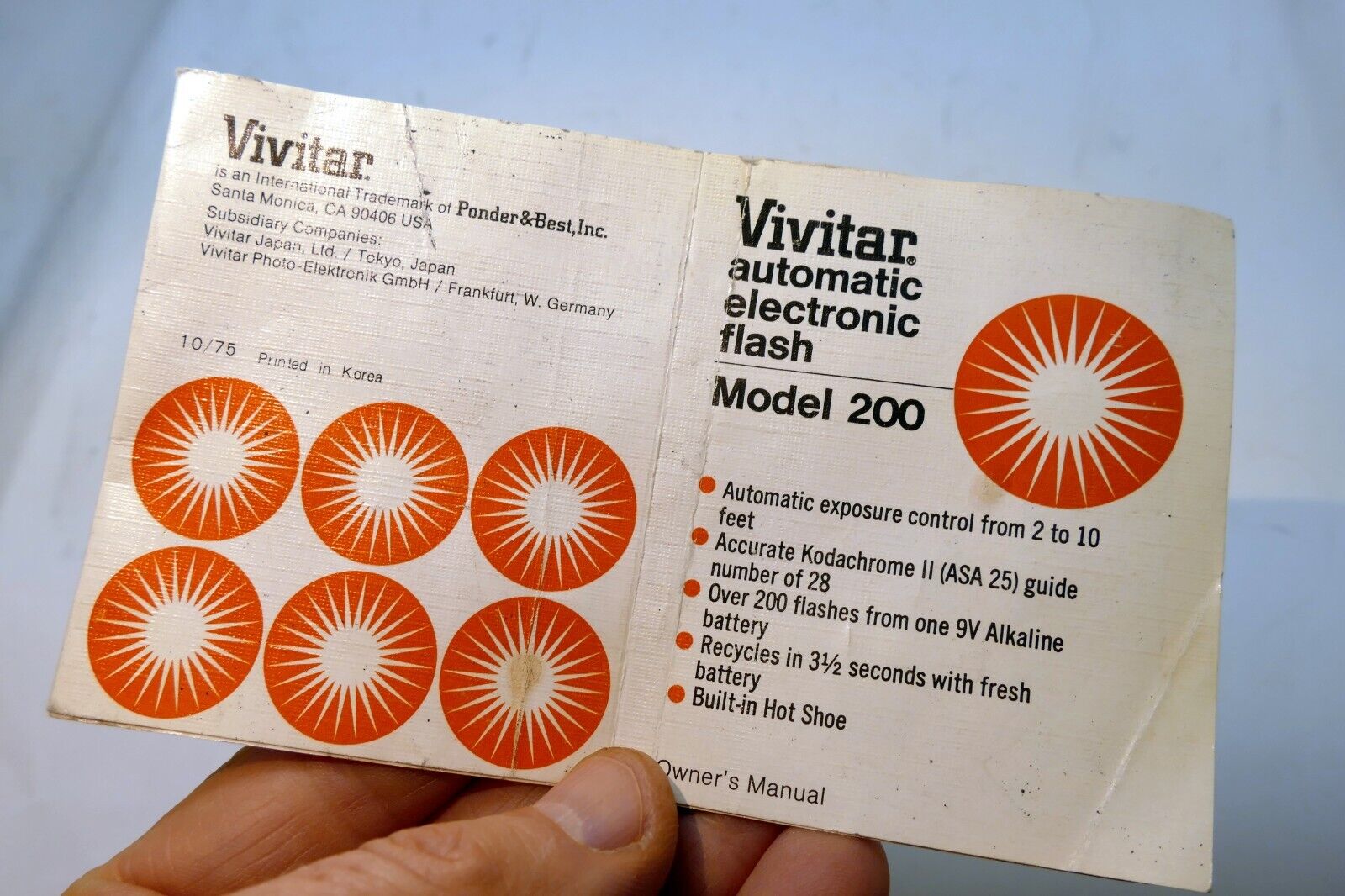 Vivitar Auto 200 model flash  Instructions manual guide English EN