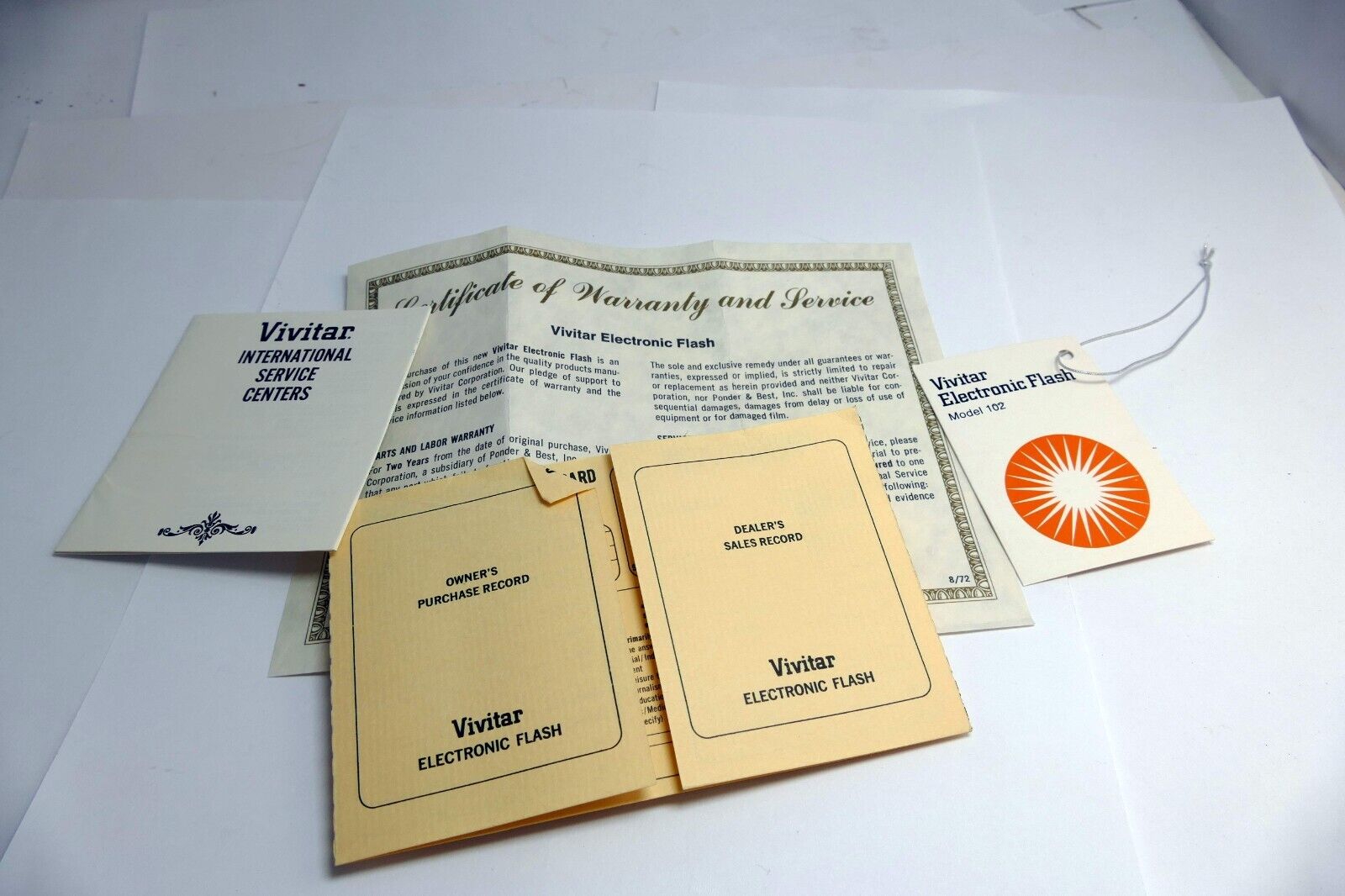 Vivitar 102 flash warranty card brochure international service centers