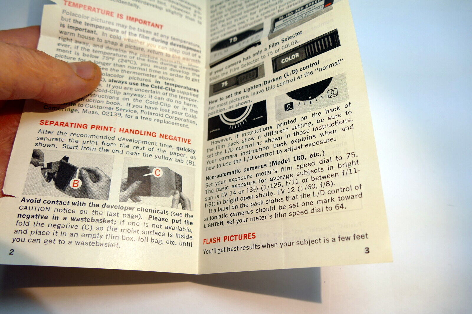 Brochure for Polaroid Type 108 Land film 3 1/4 X 4 1/2 " pack instructions