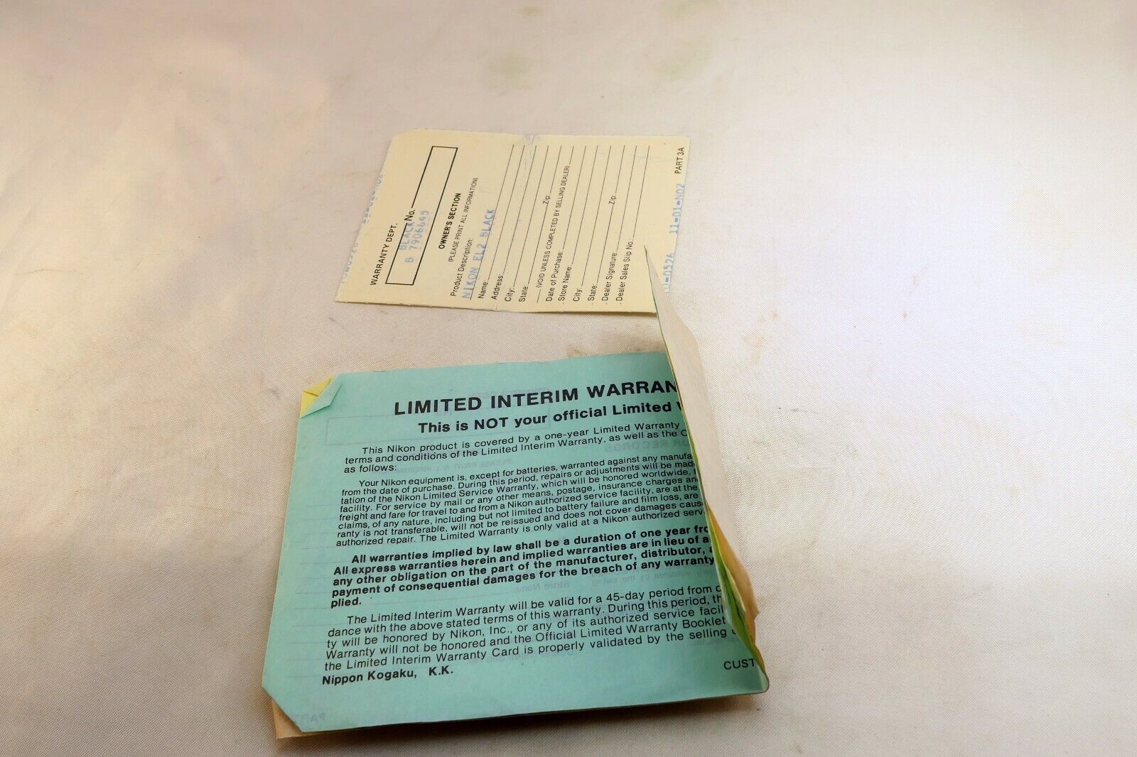 Nikon vintage warranty card (expired) for Nikkor 50mm f1.4 Non  Ai lens 1977