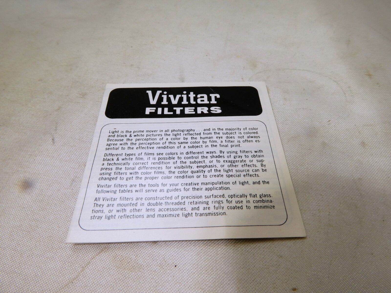 Vivitar lens filter  International Brochure  vintage 1070's