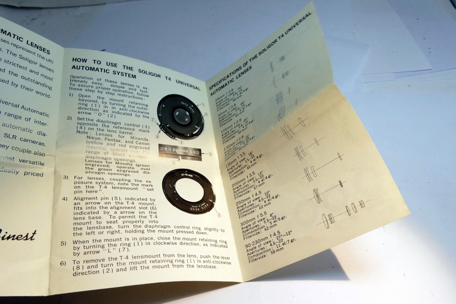 Soligor Universal T4 mount Lens System Brochure  English 28mm 105mm 300mm