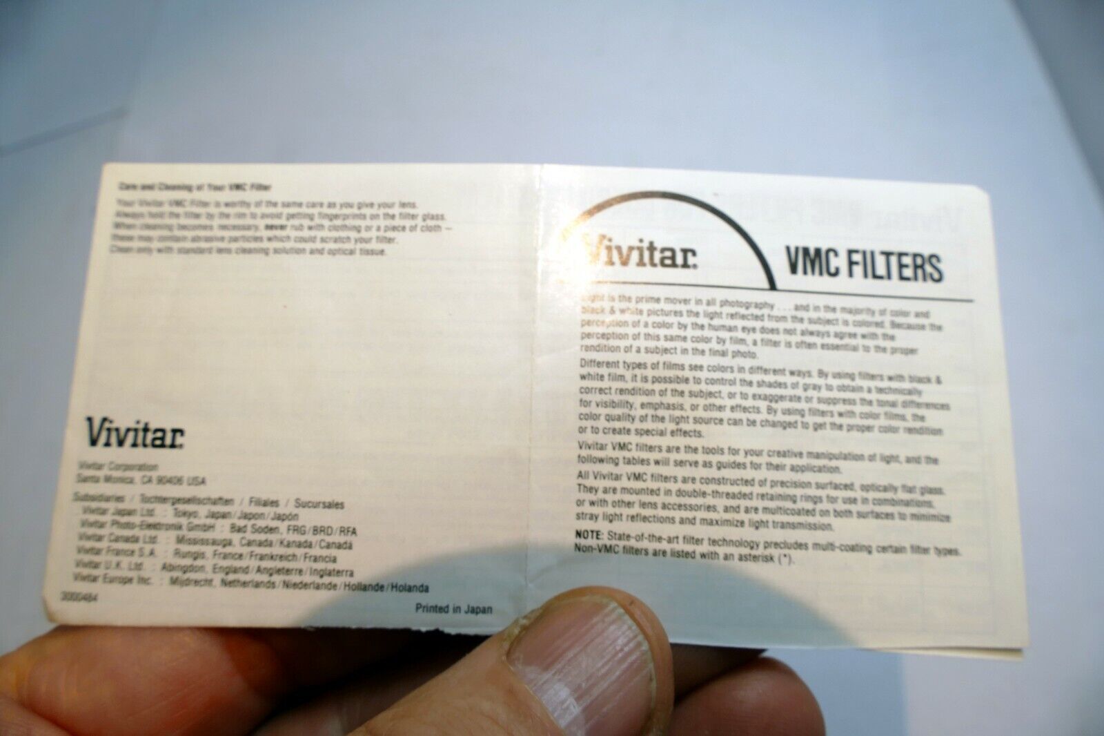 Vivitar VMC Lens Filter Guide brochure  vintage 1980's