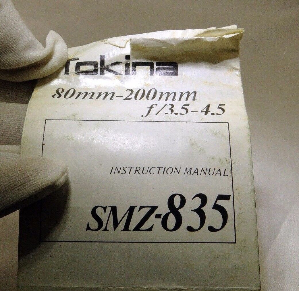Tokina Lens  Instruction Manual 80-200mm f3.5-4.5 SMZ-835 vintage