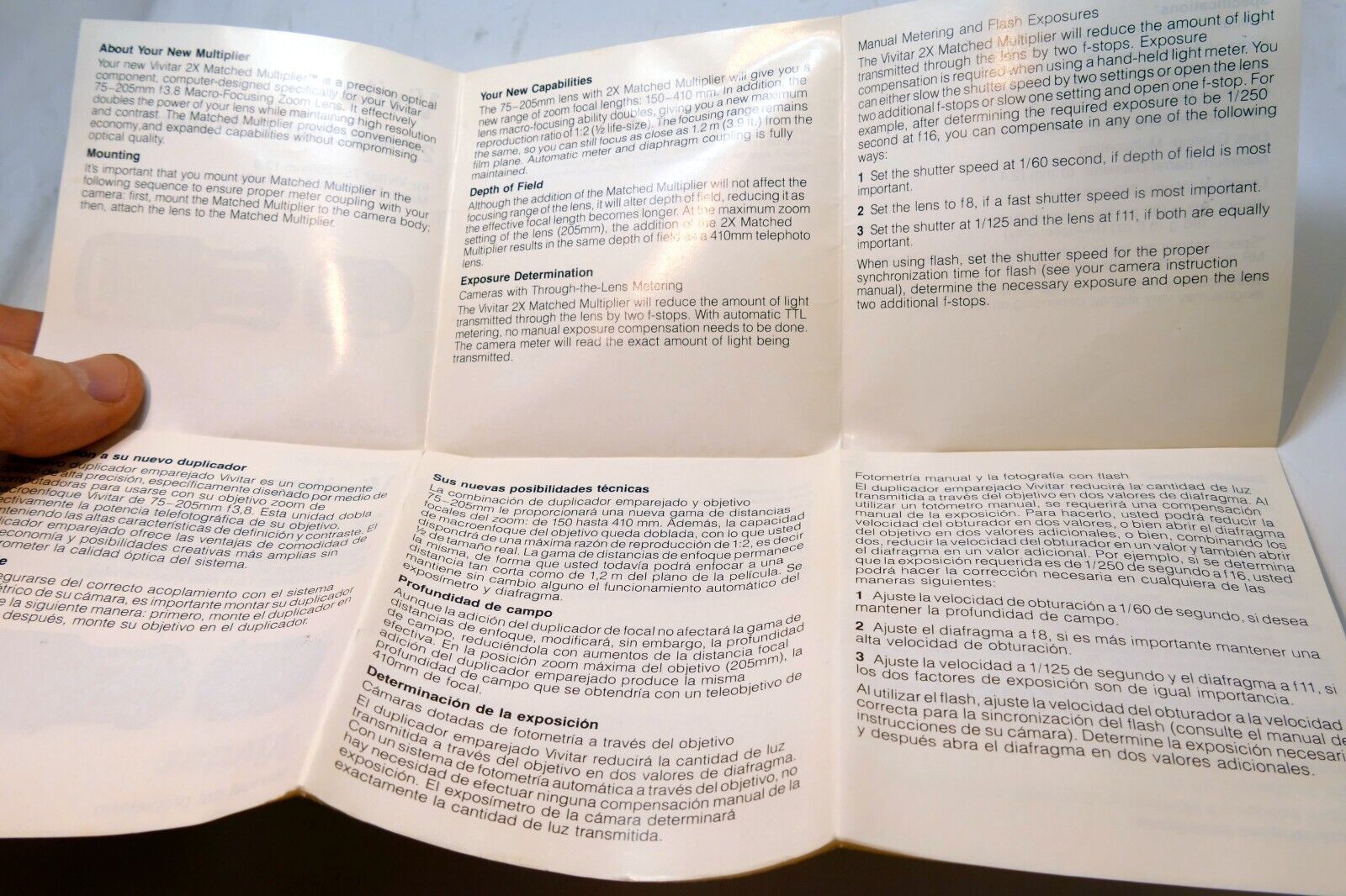Vivitar 2X multiplier matched to 75-205mm  Instructions  guide manual English EN