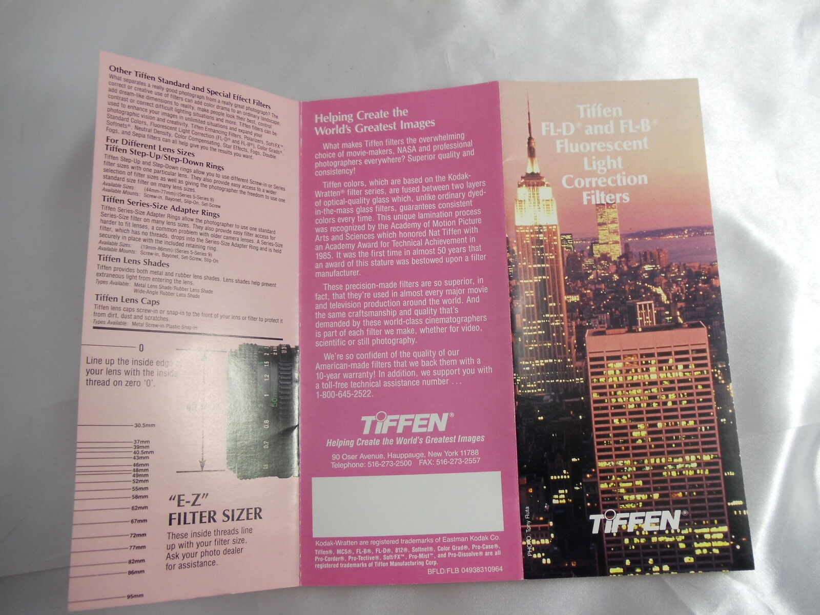 Tiffen FL-D FL-B Fluorescent Light Correction Filters Guide Brochure O40757