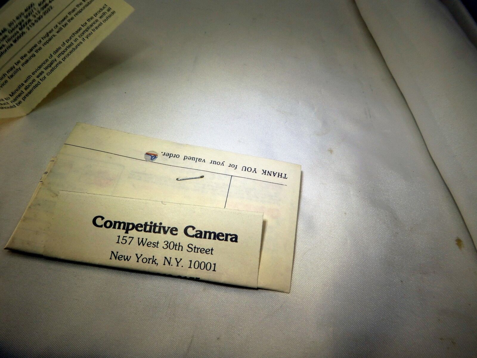 Minolta USA Limited Warranty card (EN) vintage MD Rokkor 50mm f1.7 1980