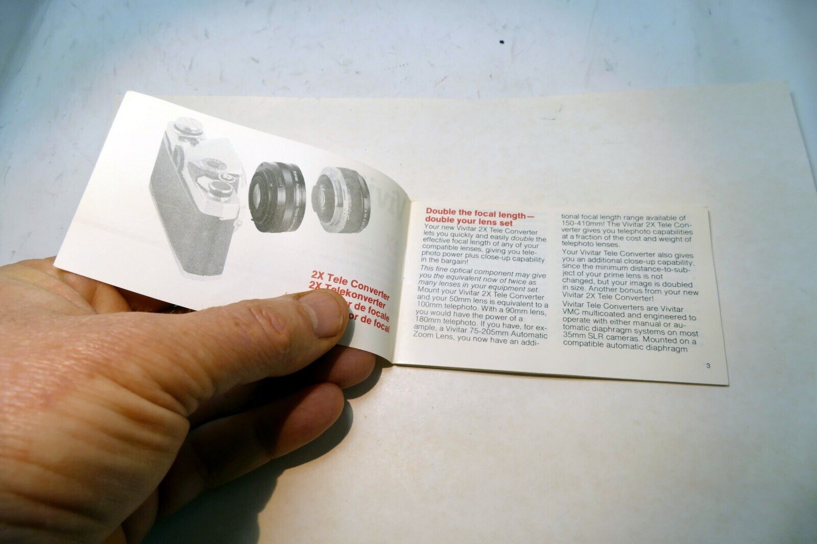 Vivitar 2X Teleconverter lens Instructions manual Guide Book English Ai OM FD MD