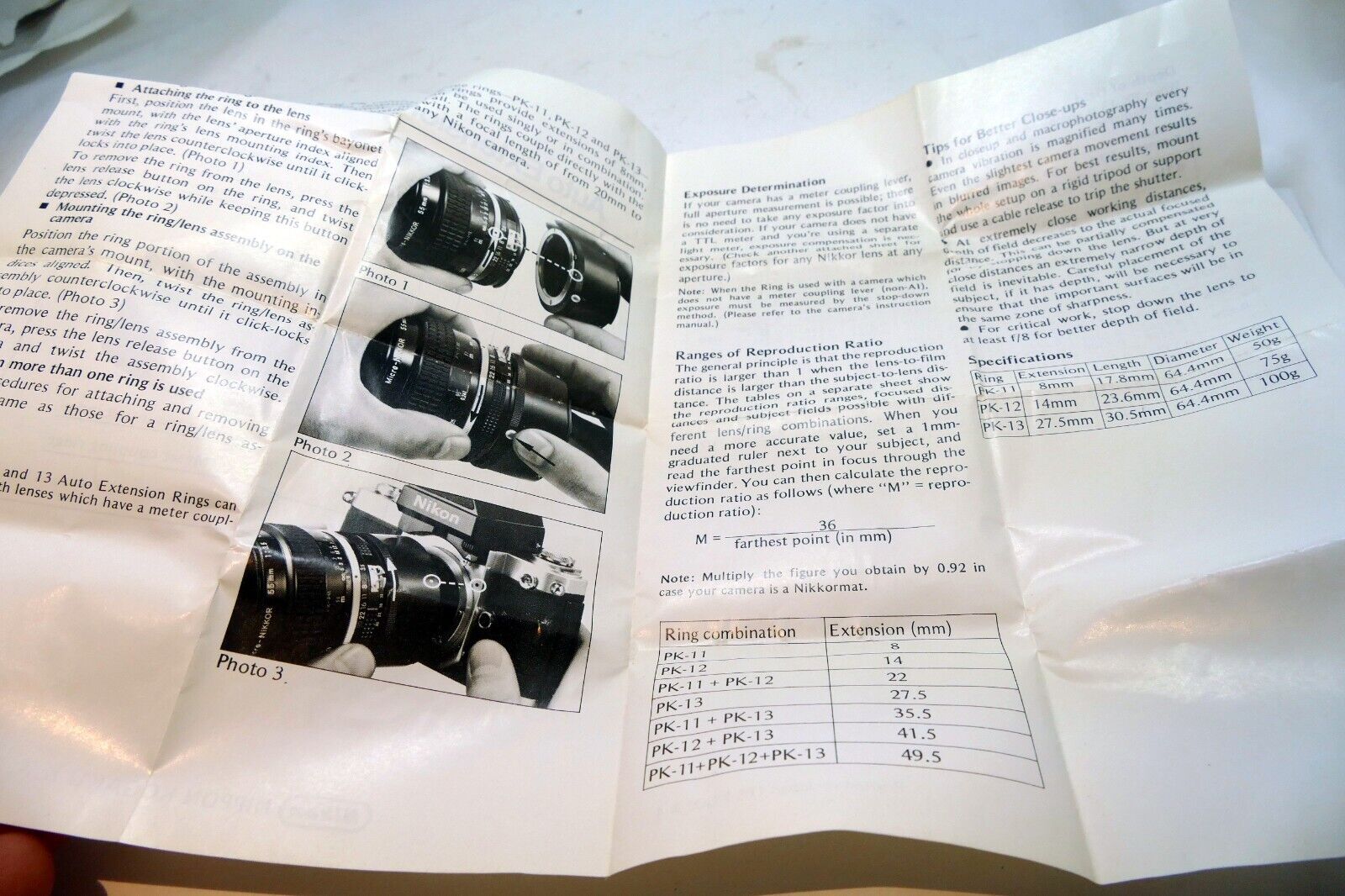 Nikon Auto Extension Tube ring PK-11 12 13 Lens Manual GUIDE