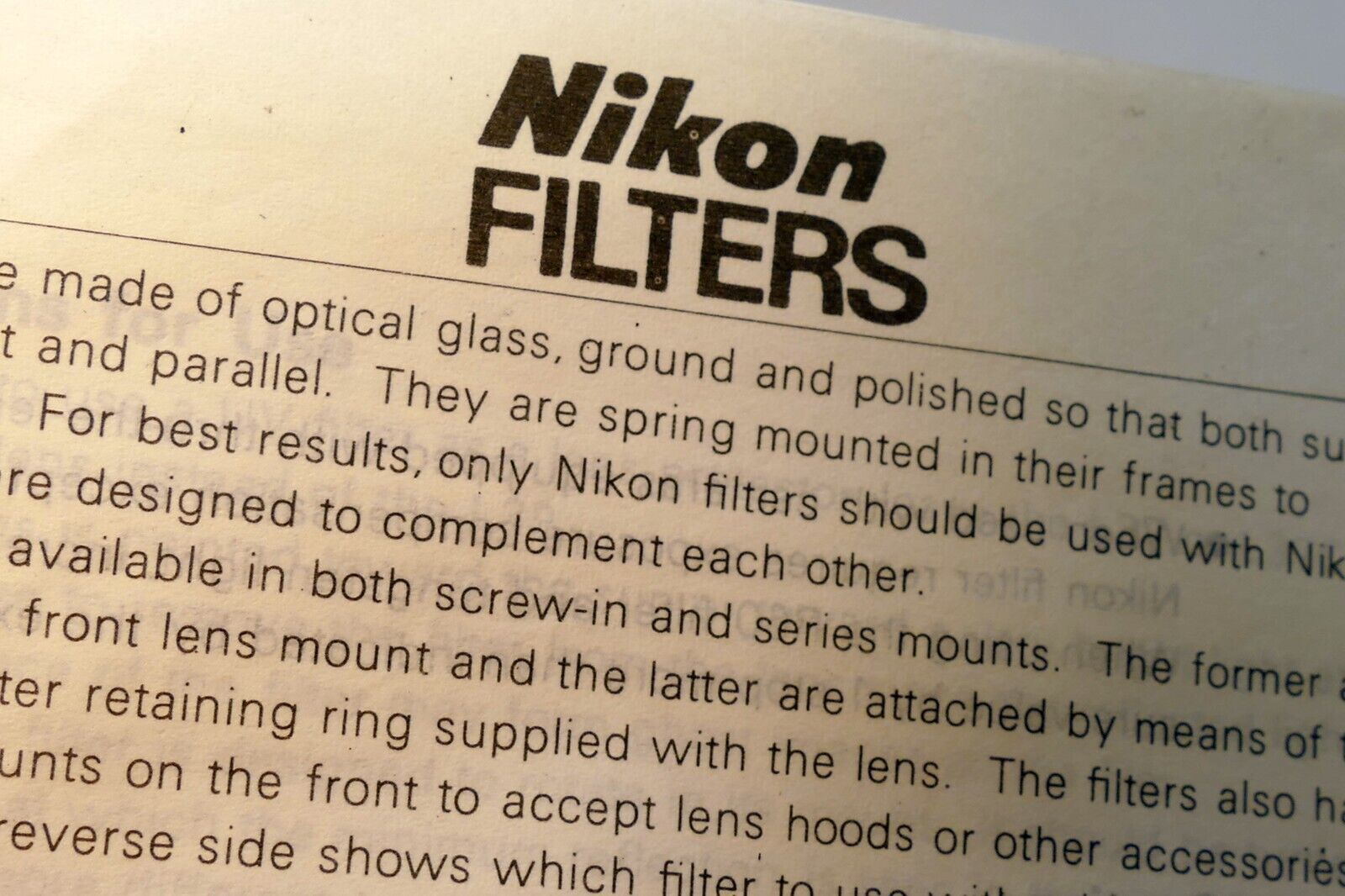 Nikon Filter System Guide Brochure L1B L37 L39 White 1975 - OEM Nikkor