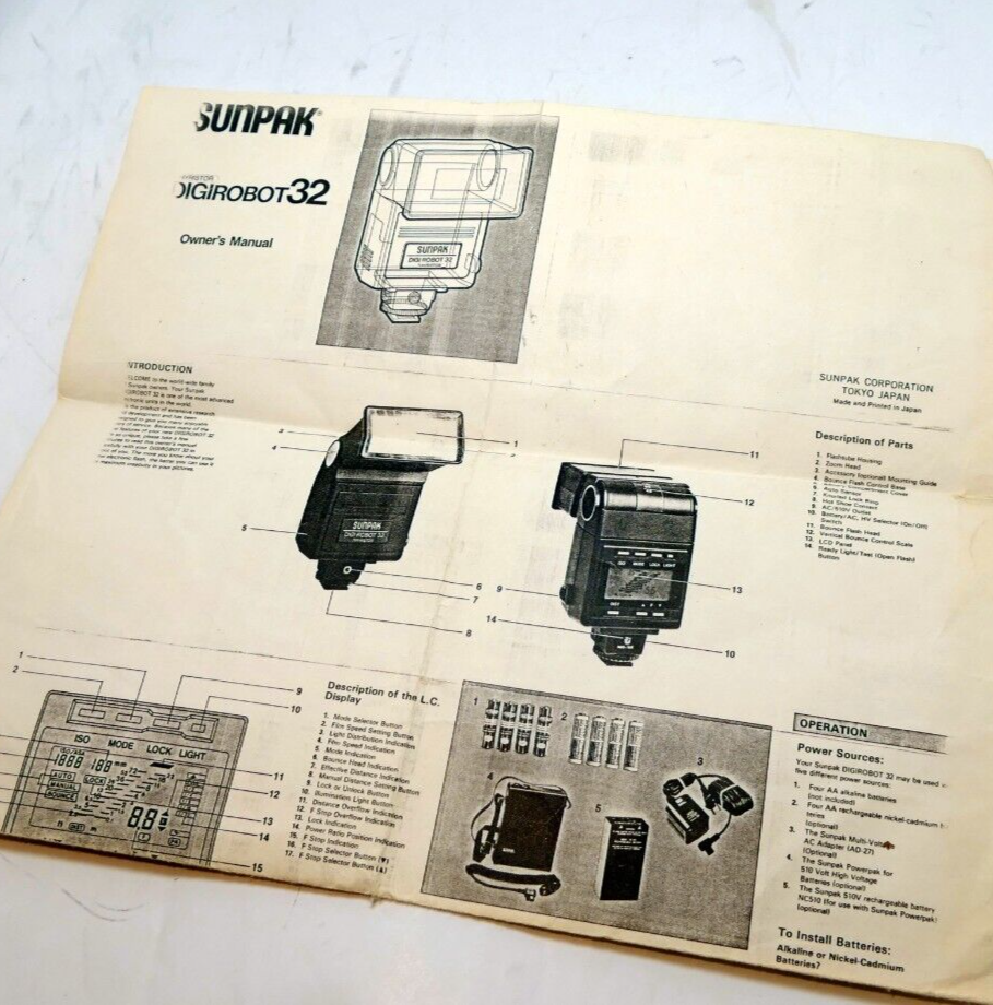 Flash guide instruction manual printed  for Sunpak Digirobot 32 vintage