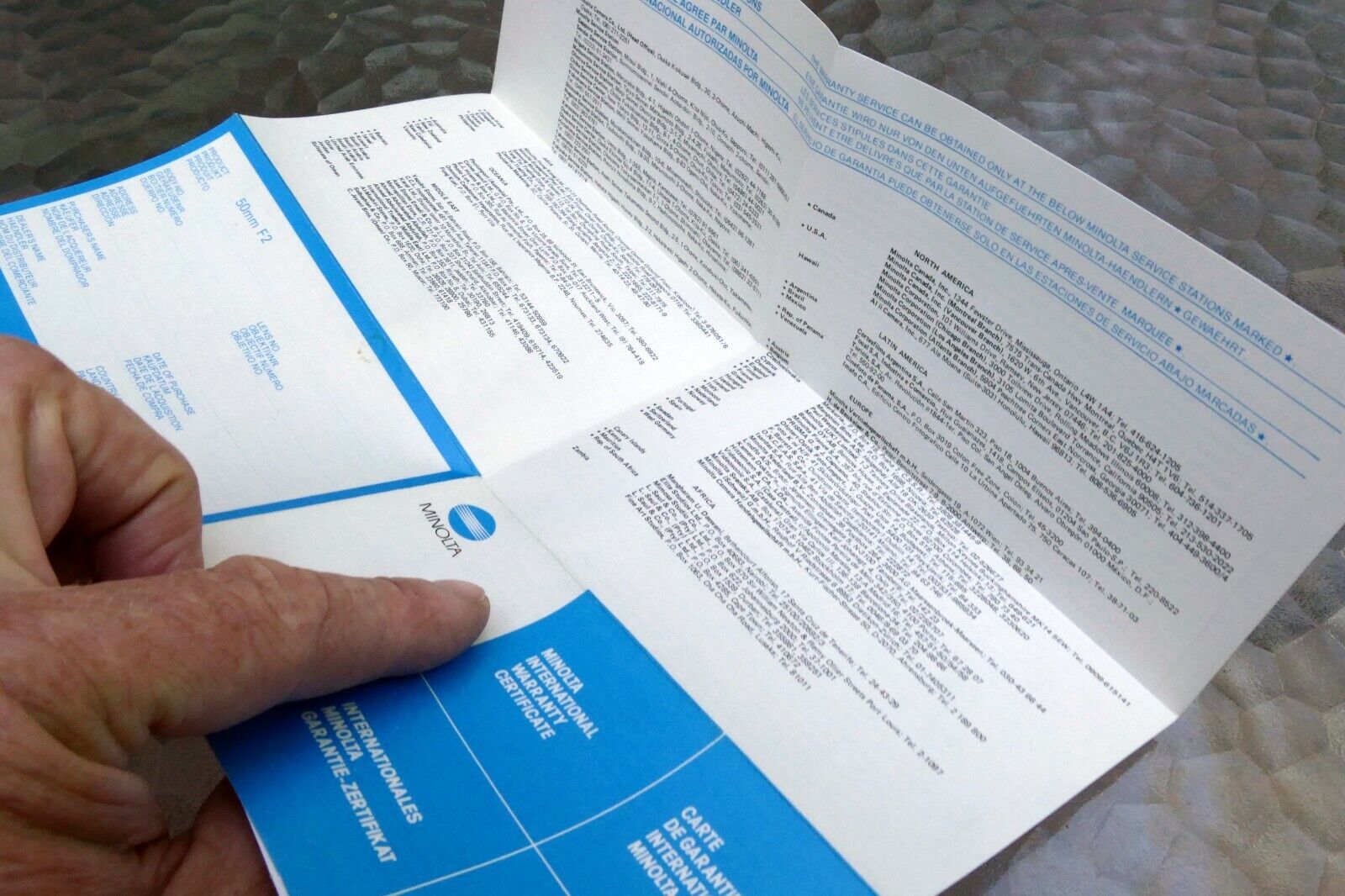 Minolta MD 50mm f2 Lens warranty information booklet  1970's