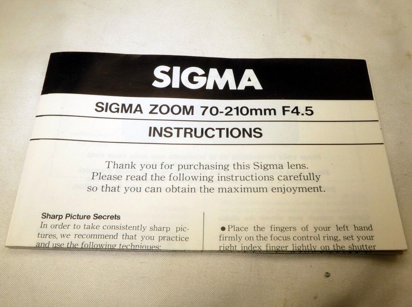 Sigma 70-210mm f4.5 Lens Guide Instructions EN
