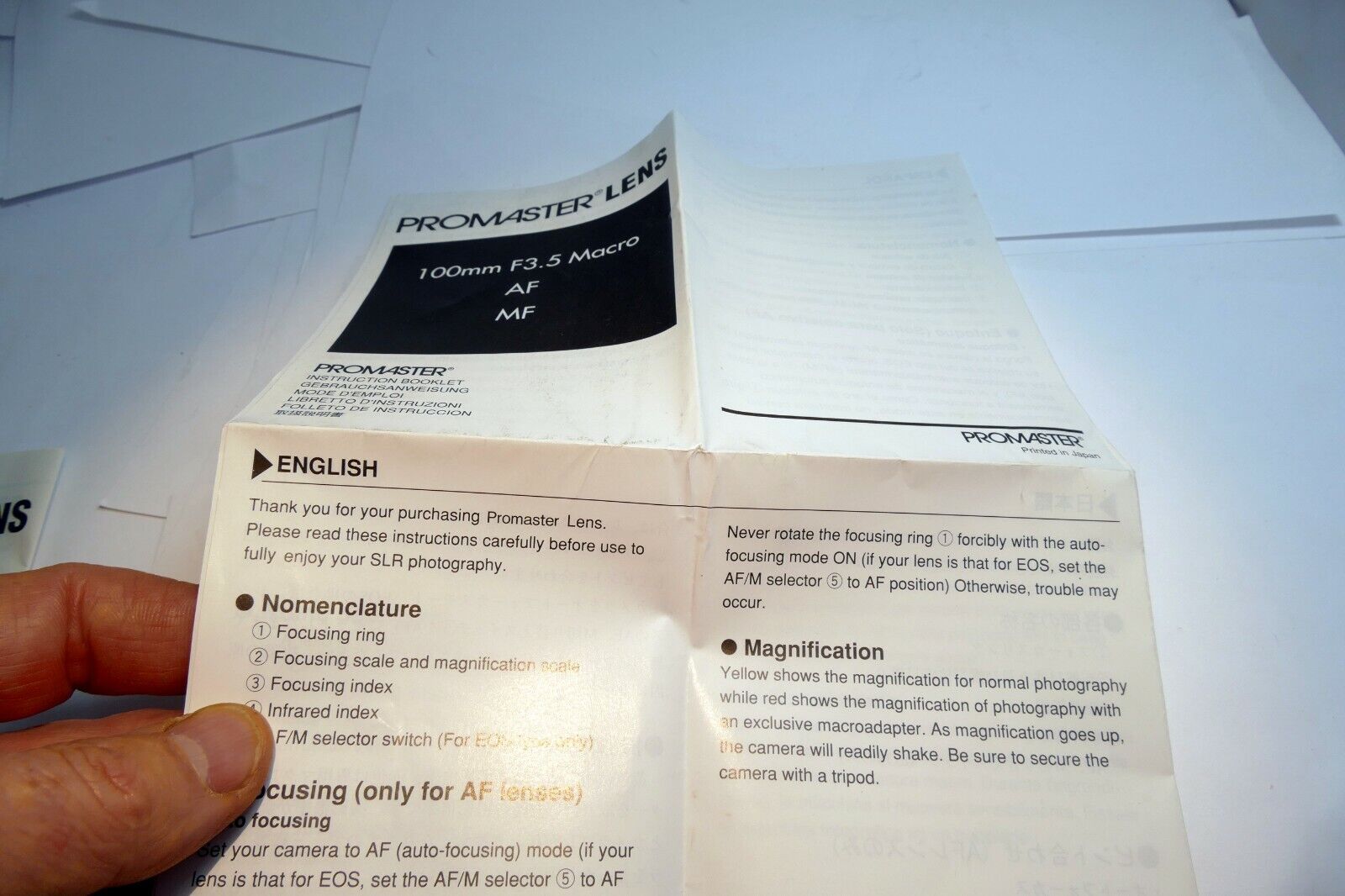 Promaster 100mm f3.5 Macro 1:1 AF  lens Instruction Manual Guide vivitar