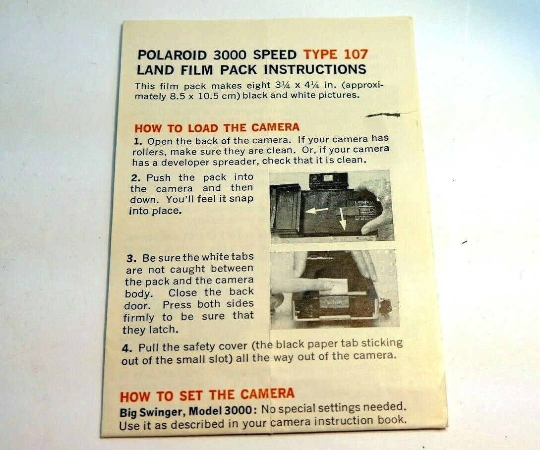 Brochure for Polaroid Type 108 Land film 3 1/4 X 4 1/2 "