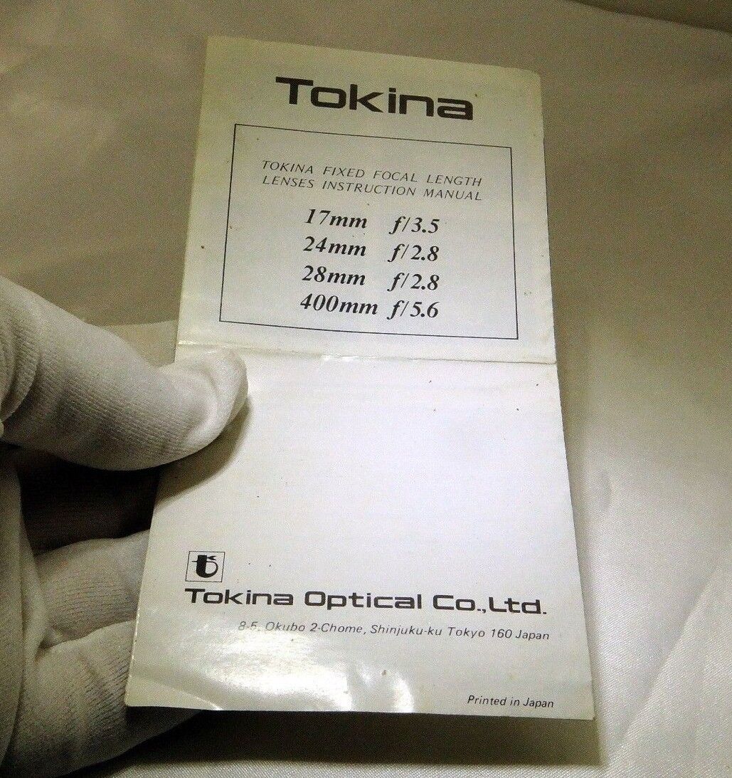 Tokina Lens  Instruction Manual 17mm f3.5 24mm f2.8 28mm f2.8 400mm f5.6