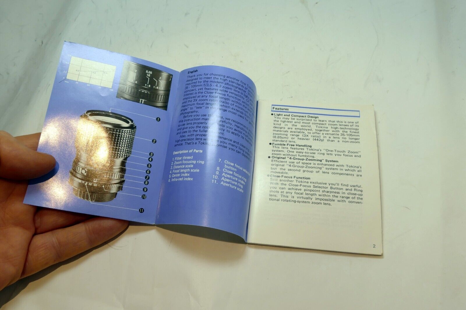 Tokina 35-105mm f3.5-4.3 Lens SMZ 105 Instructions Operating Guide Manual