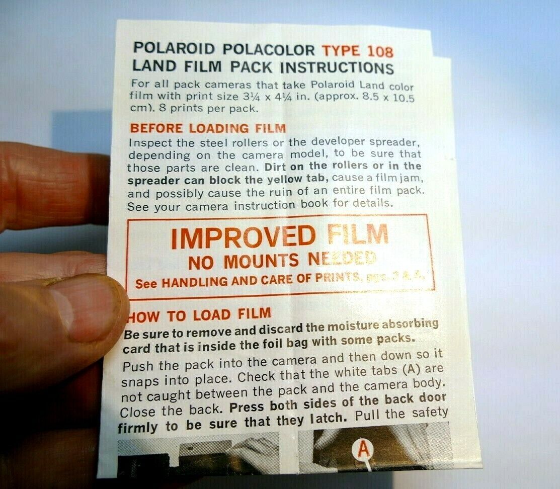 Brochure for Polaroid Type 108 Land film 3 1/4 X 4 1/2 "