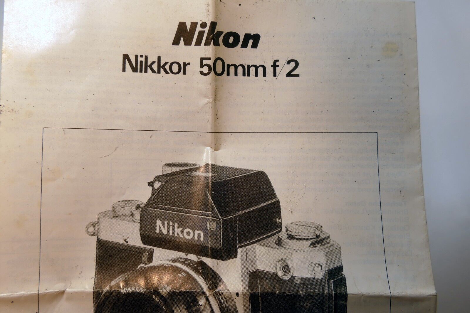 Nikon Nikkor 50mm f2 F Non Ai LENS Instruction Guide Manual 1976