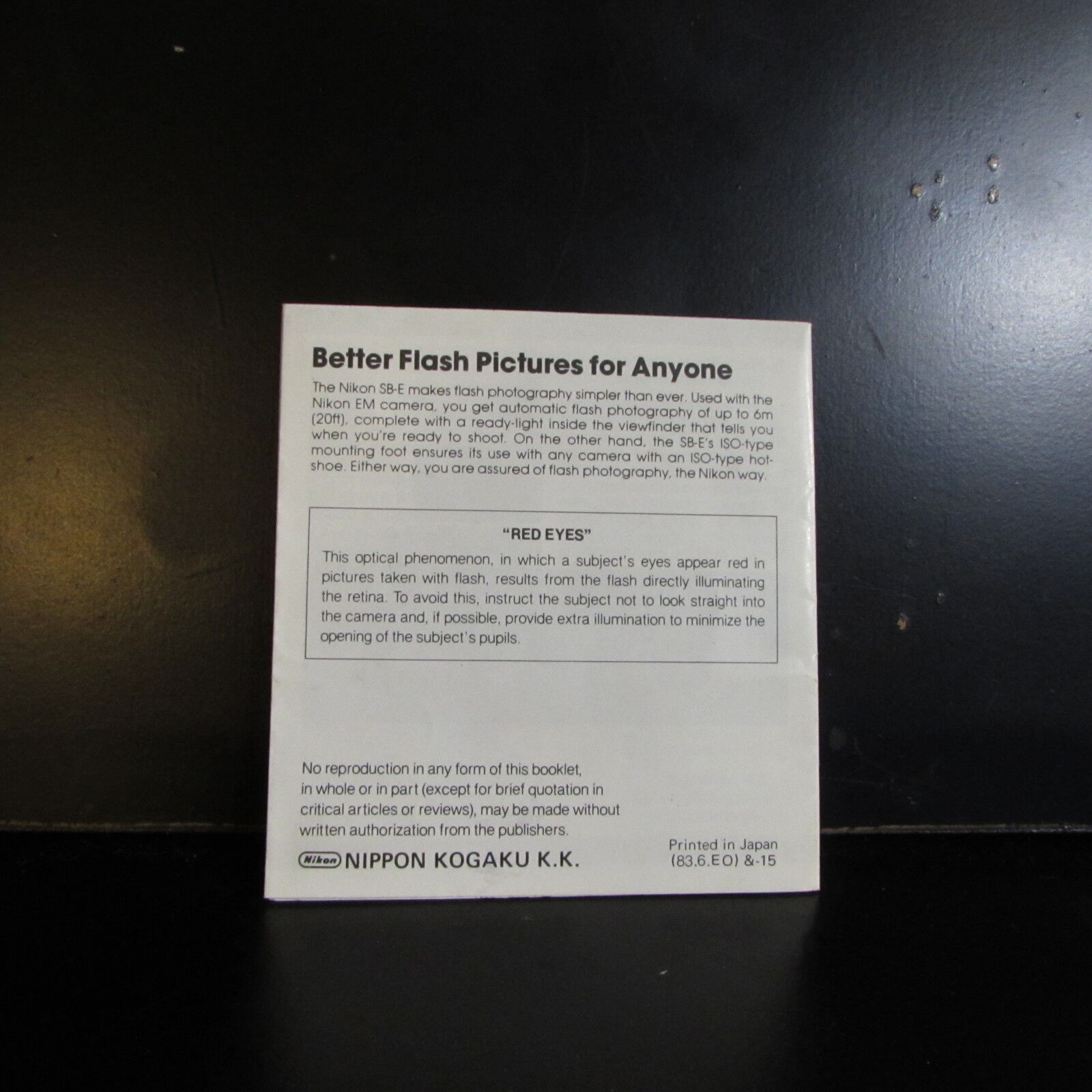 Nikon Speedlight SB - E Flash Speedlight Owners Manual Owner's Guide l O401337