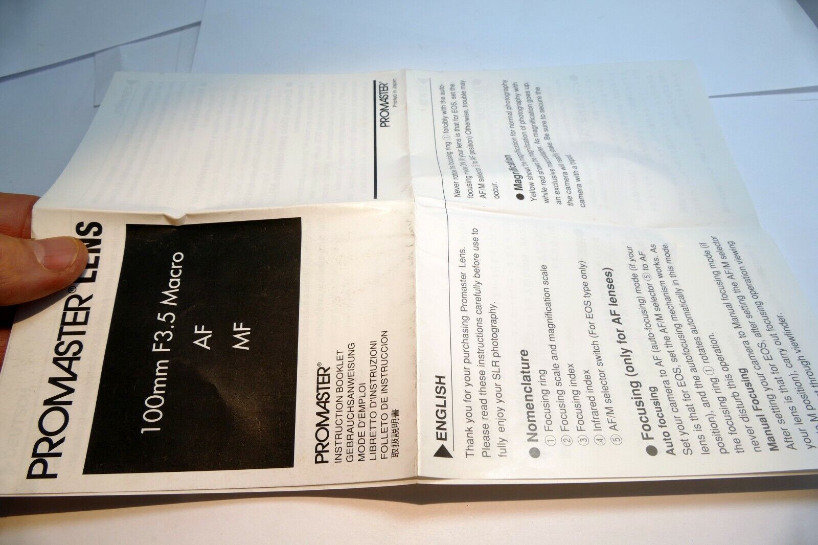 Promaster 100mm f3.5 Macro 1:1 AF  lens Instruction Manual Guide vivitar
