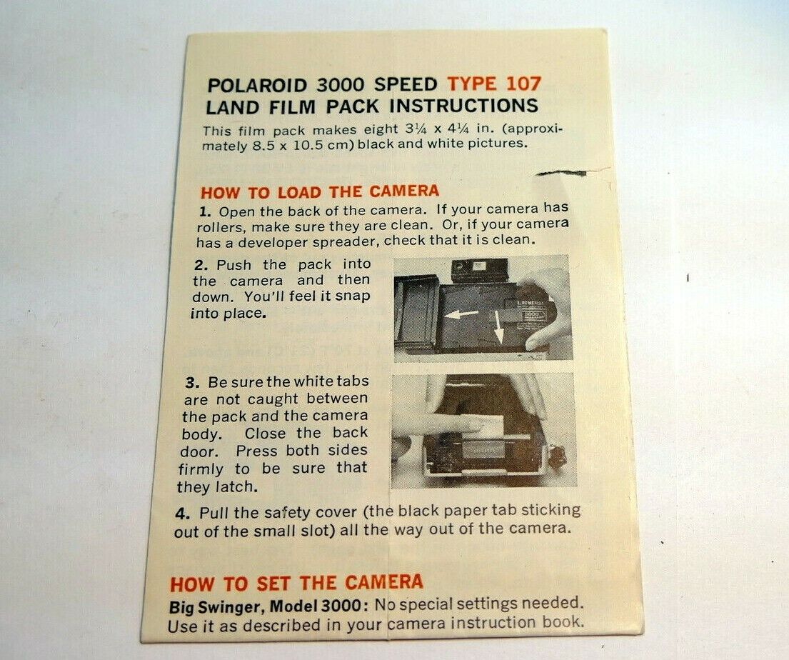 Brochure for Polaroid Type 108 Land film 3 1/4 X 4 1/2 "