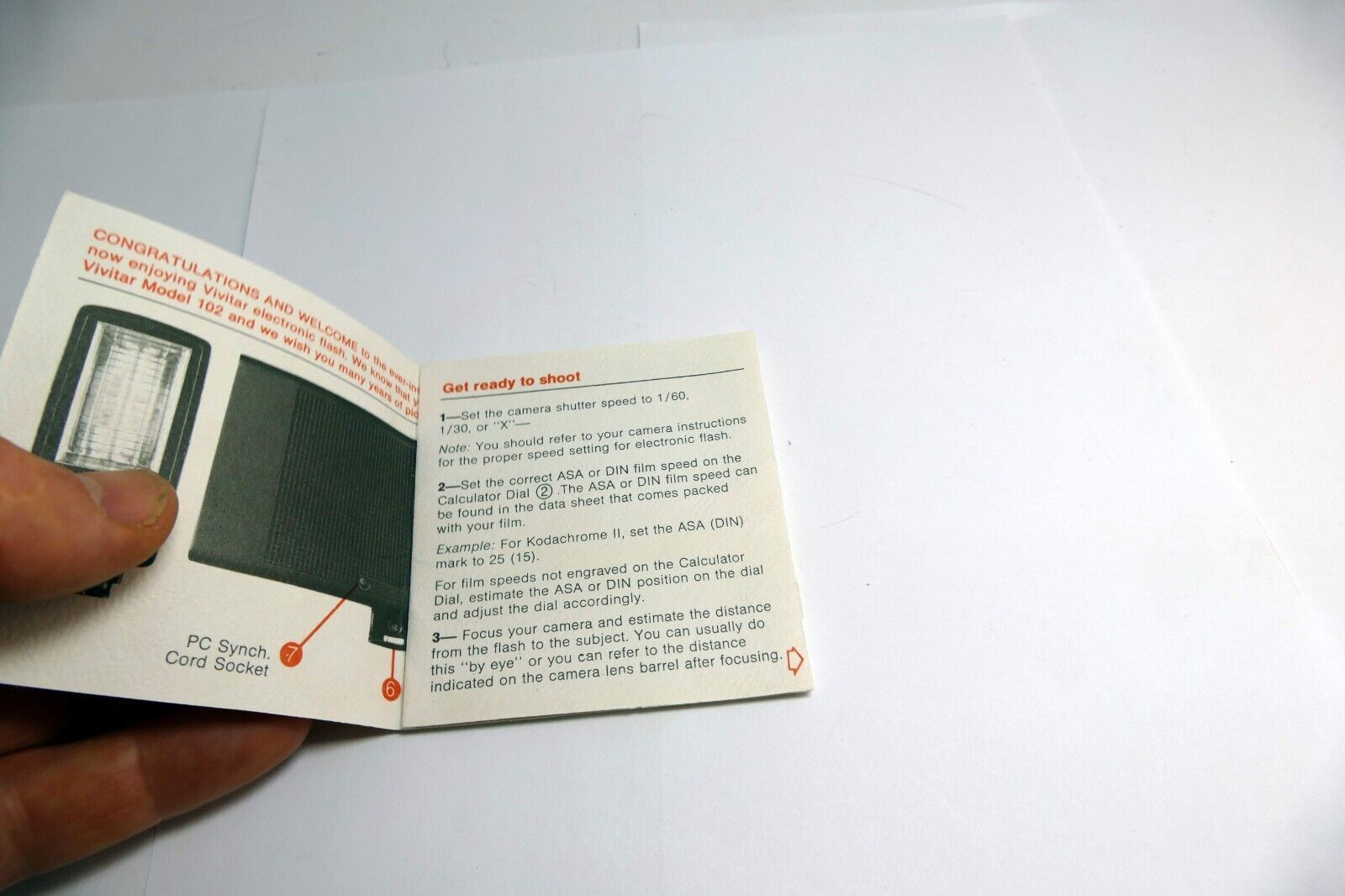 Vivitar Model 102 Flash  Instruction Manual / User Guide EN - genuine OEM