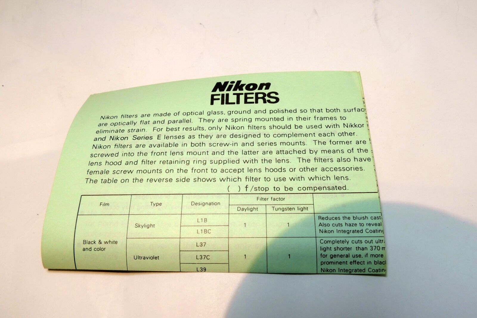 Nikon Filters brochure sales add vintage  1980's