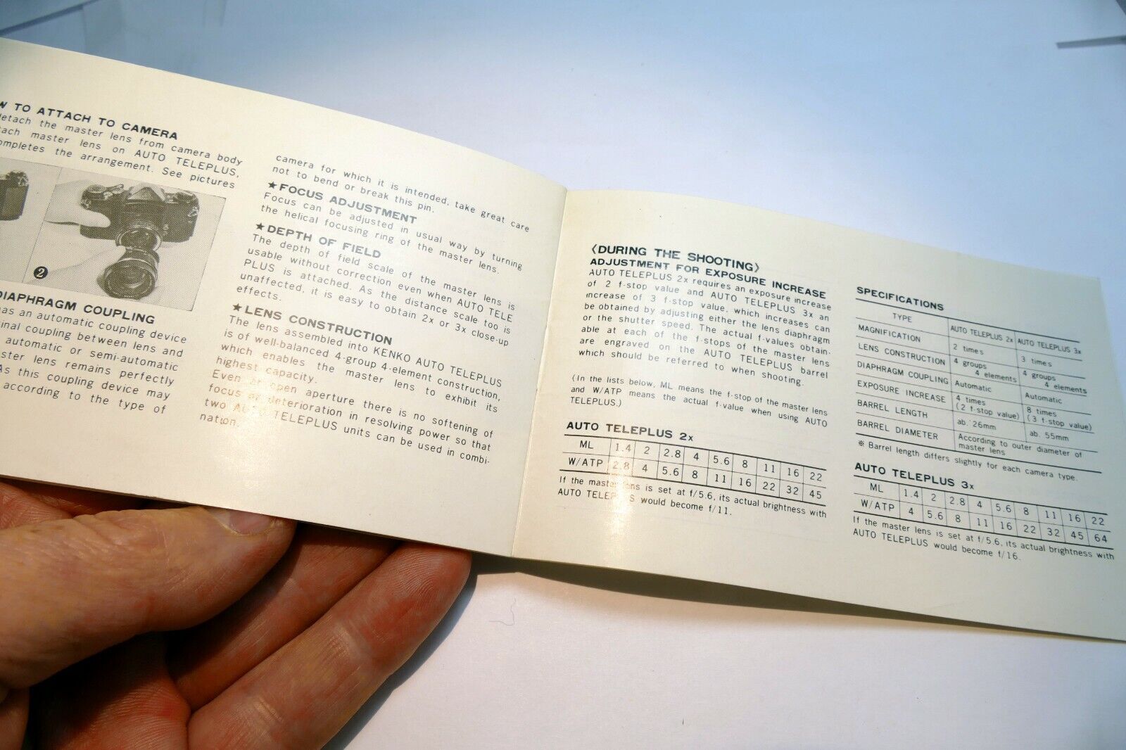 Kenko Auto Teleplus 2X 3X Lens Teleconverter Operating manual Guide M42 SR PK