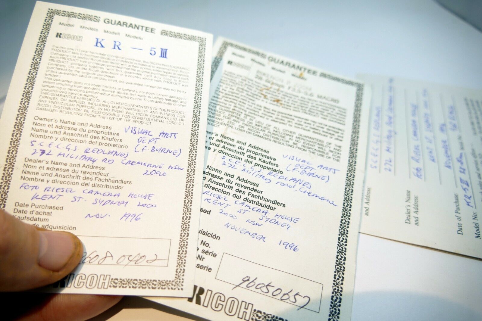 warranty registration card Ricoh KR-5 III28-80mm  Rikenon used vintage