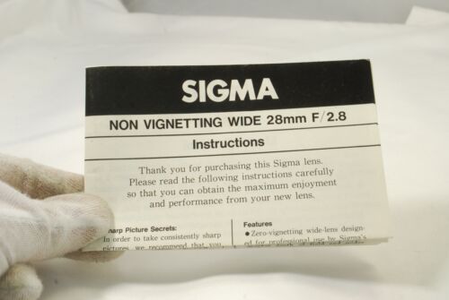 Sigma Non Vignetting Wide angle 28mm f2.8 lens Instructions Manual 7219051