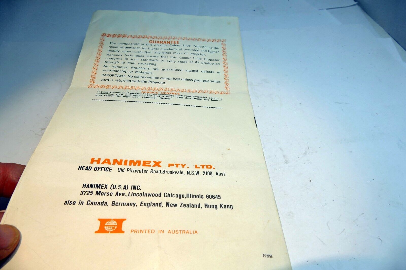 Hanimex 35mm Colour Slide Projector C500S C500A C500RF C500EF brochure list