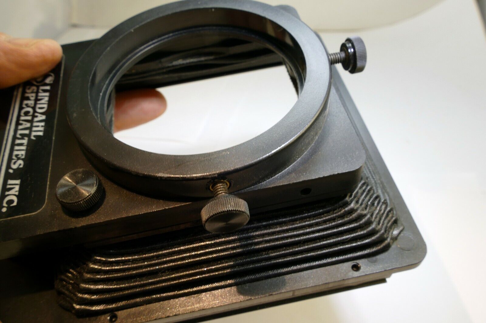 Lindahl Bellows lens Hood 31.1325 Bell-O-Shade Single 3X3 filter slot - AS found