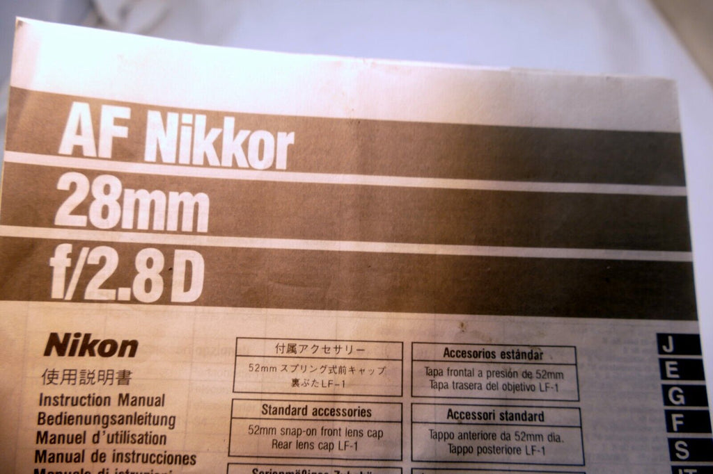 Nikon AF Nikkor 28mm f2.8D 8 Ai-s FLENS Instruction Guide Manual