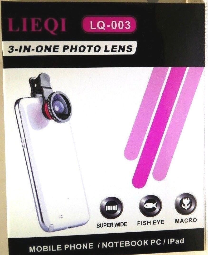 Universal 3 in 1 Fisheye Lens + Macro + 0.4X Super Wide Angle Clip On Cell Phone