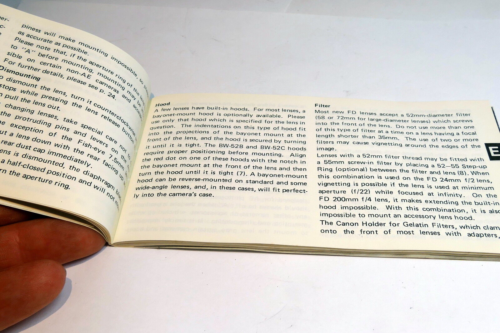 Canon FD camera Brochure Instructions Chart Guide English E